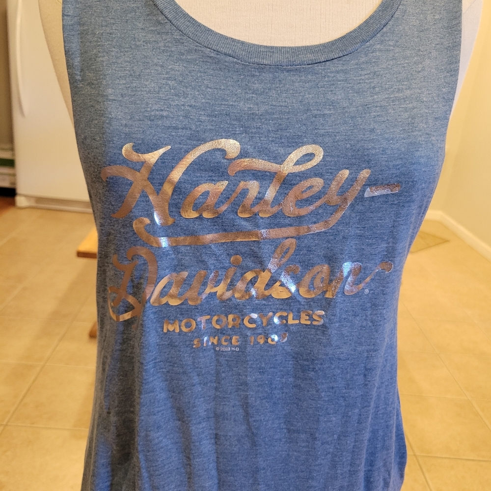 🏍NWT~ Harley-Davidson Metallic Logo Blue Tank Top